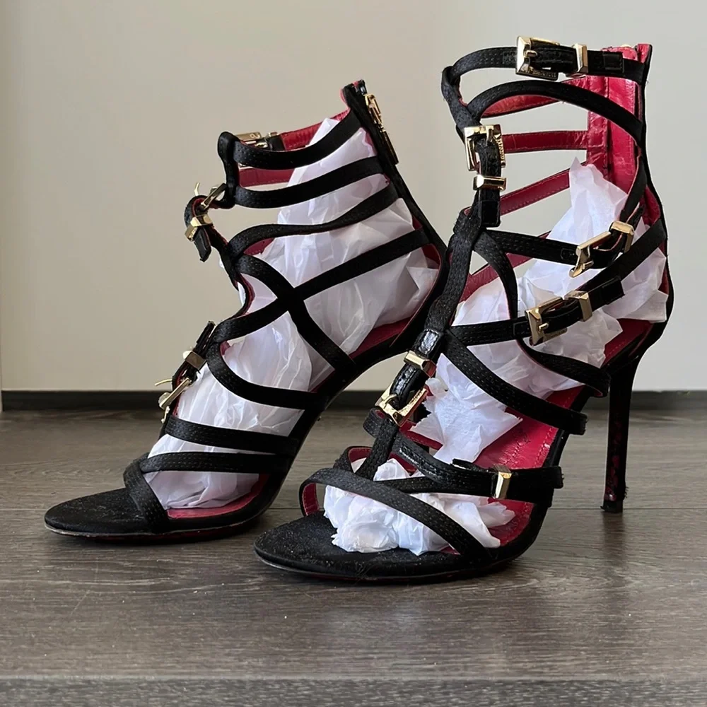 CESARE PACIOTTI WOMEN'S RASO+KID BLACK SANDALS - Picture 3 of 12